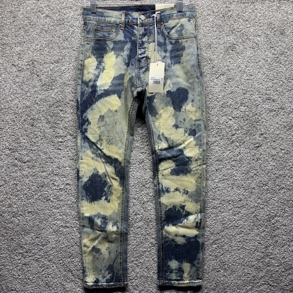 MNML Splattered Paint Destroyed Bleached Denim Button Fly Jeans Mens 28x30 NWT